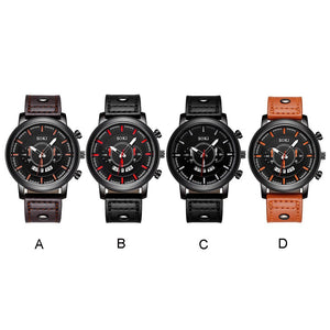 Men's Leather Military Casual Analog Quartz Date Wrist Watch Business Watches