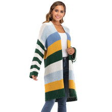 Load image into Gallery viewer, WOMEN&#39;S Winter Coat Warm Cross Border Casual Long Joint Contrast Color Striped Oversize Knitted Sweater Cardigan Patched Outwear