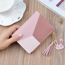 Load image into Gallery viewer, MOONBIFFY Women Wallets with Zipper Pink Phone Pocket Purse Card Holder Patchwork Women Long Wallet Lady Tassel Short Coin Purse