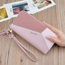 Load image into Gallery viewer, MOONBIFFY Women Wallets with Zipper Pink Phone Pocket Purse Card Holder Patchwork Women Long Wallet Lady Tassel Short Coin Purse
