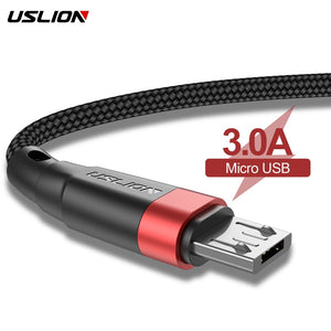 USLION Micro USB Cable 3A Fast Charging USB Data Cable Cord for Samsung Xiaomi Redmi Note 4 5 Android Microusb Fast Charge 3M 2M