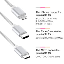 Load image into Gallery viewer, ROCK USB Cable For iPhone 11 XS X 8 7 6 Fast Charging 3 in 1 Micro USB Type C Mobile Phone Android Cord For Samsung Xiaomi