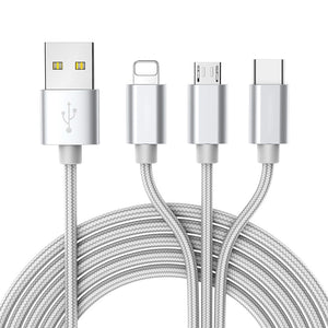 ROCK USB Cable For iPhone 11 XS X 8 7 6 Fast Charging 3 in 1 Micro USB Type C Mobile Phone Android Cord For Samsung Xiaomi